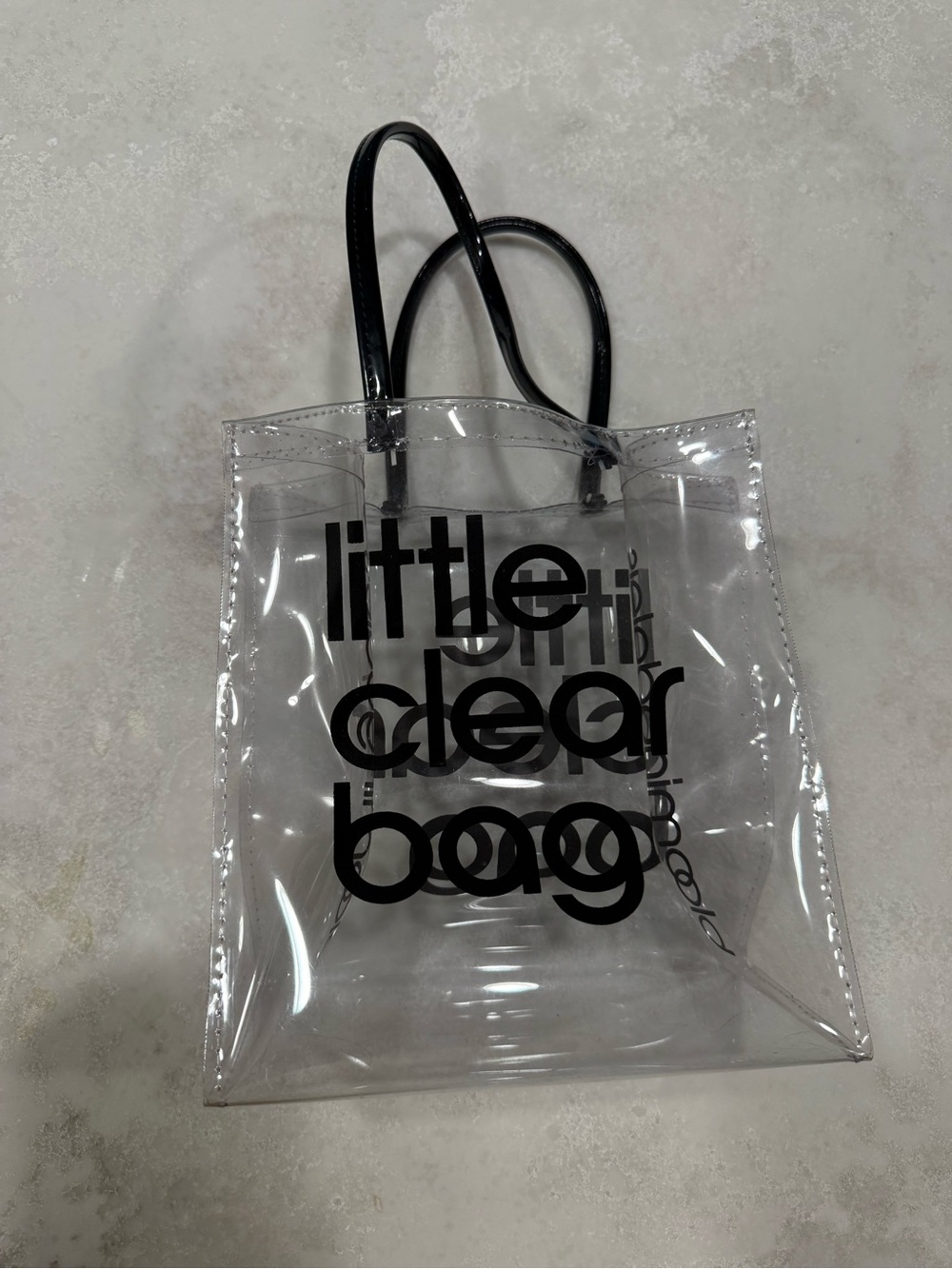 Bloomingdale's Clear Tote Bag with Black Handles and Black Logo